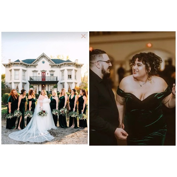 Revelry Bardot Velvet Fit and Flare Off Shoulder Maxi Gown Dress Green - Picture 3 of 16